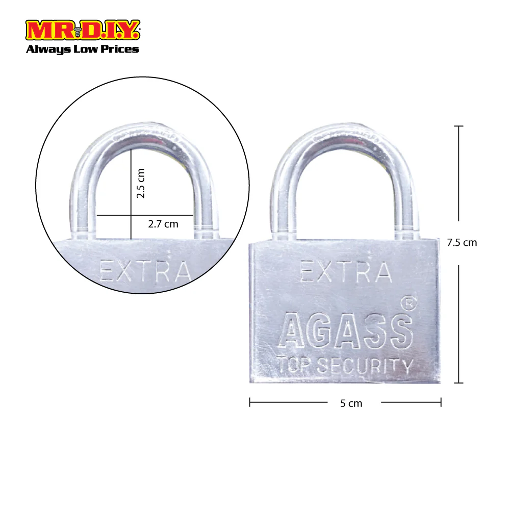 AGASS Safety Extra Chrome Plated Brass Padlock (2pcs x 50mm) - Image 3