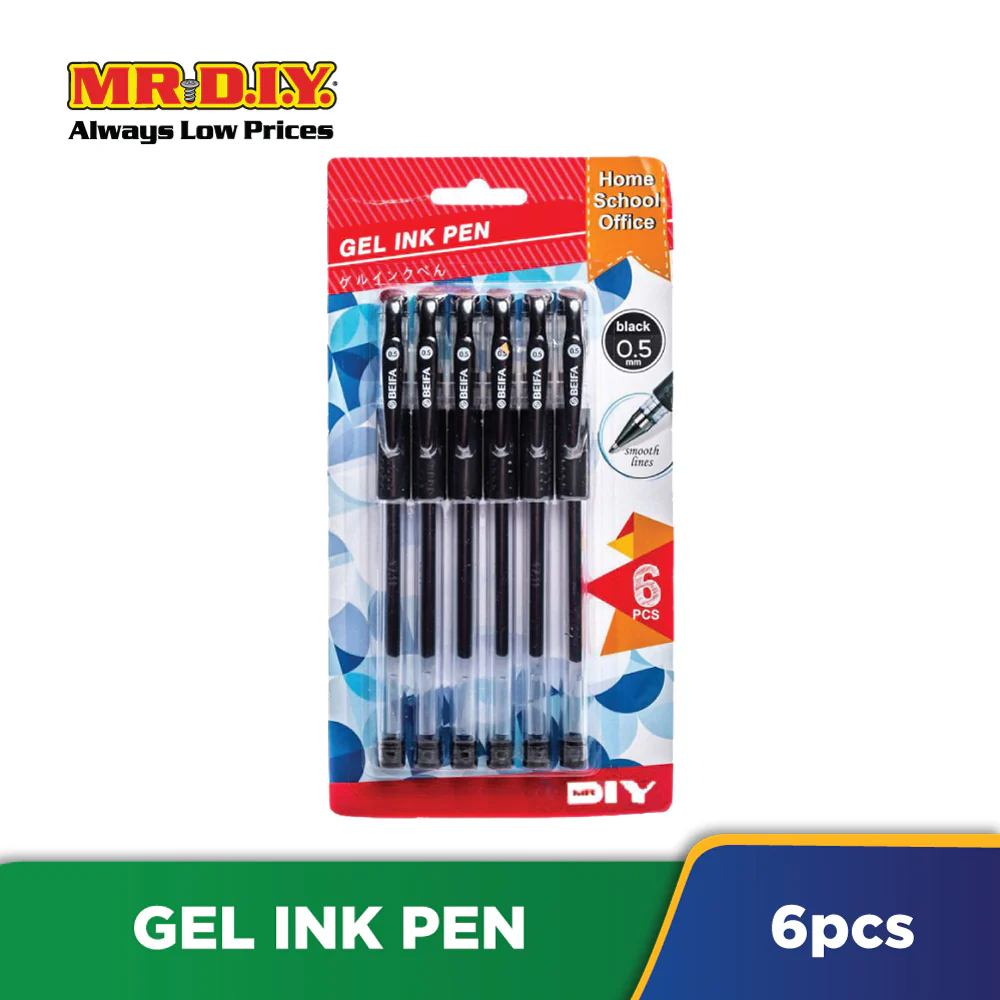 (MR.DIY) Beifa Gel Ink Pen 0.5mm Black (6pcs) - Image 3