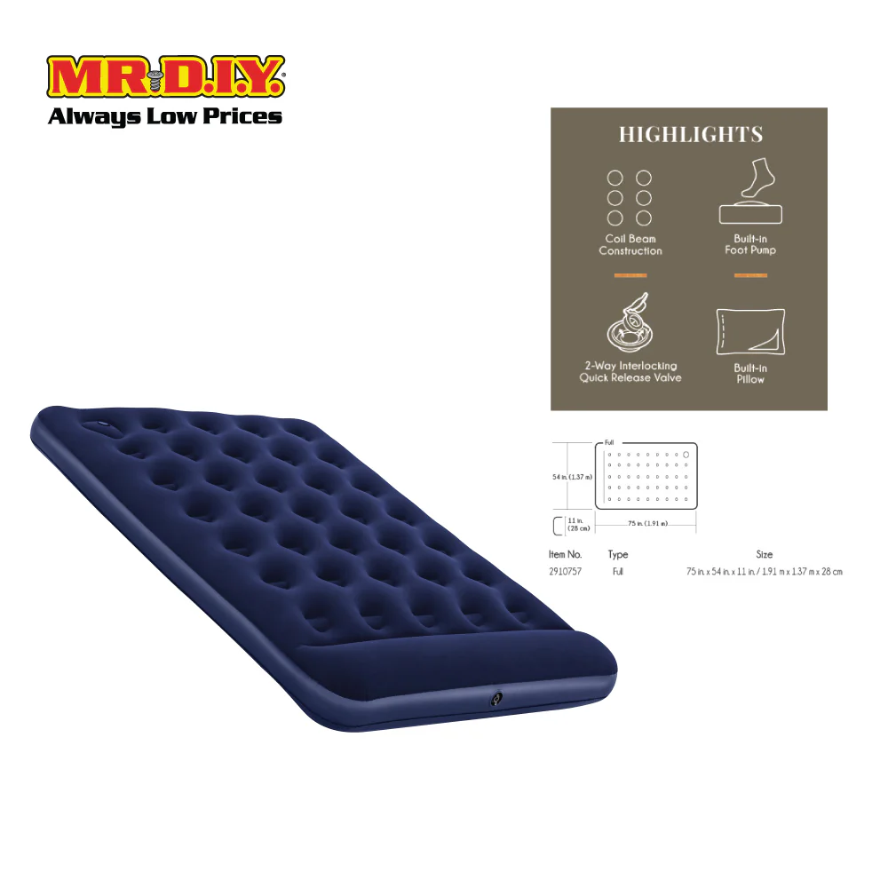 (MR.DIY) BESTWAY Camping Inflatable Air Bed Mattress with Built-in Foot Pump (1.91m x 1.37m x 28cm) - Image 4