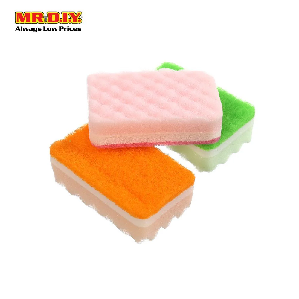 (MR.DIY) Dual-Sided Colourful Sponge Scouring 3pcs (11cm X 7cm) - Image 5