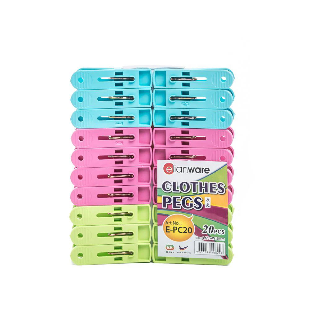 ELIANWARE Multi-Colour Plastic Clothes Pegs (20pcs) - Image 3