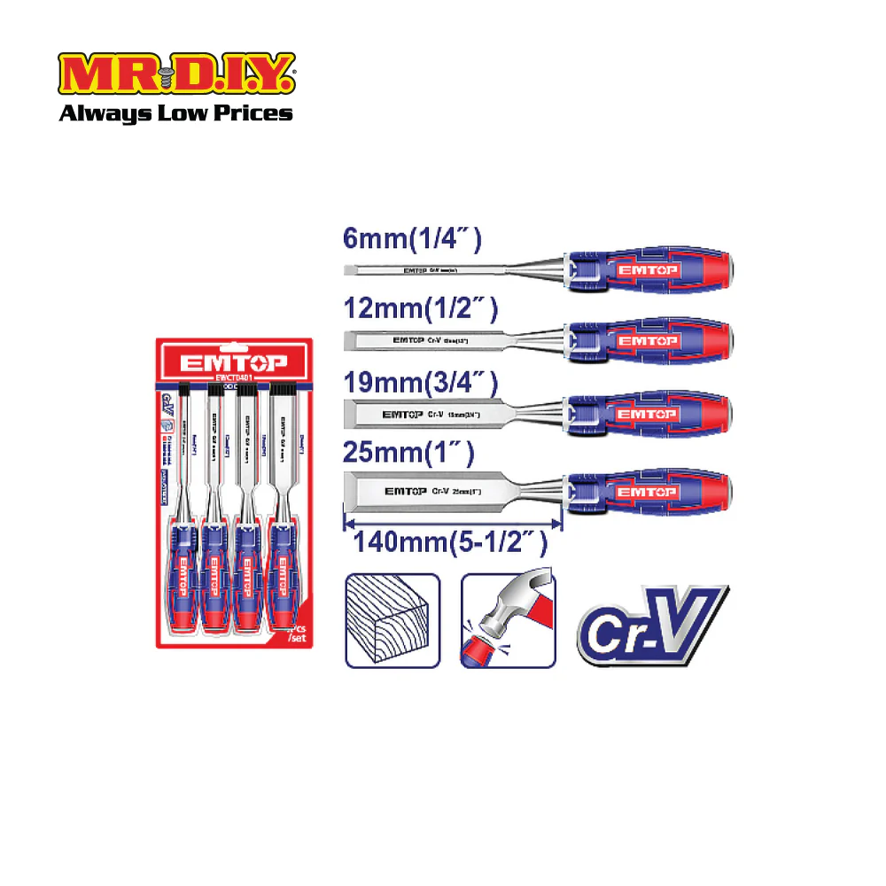 [PRE-ORDER] EMTOP 4 Pcs Wood Chisel Set EWCT0401 - Image 3
