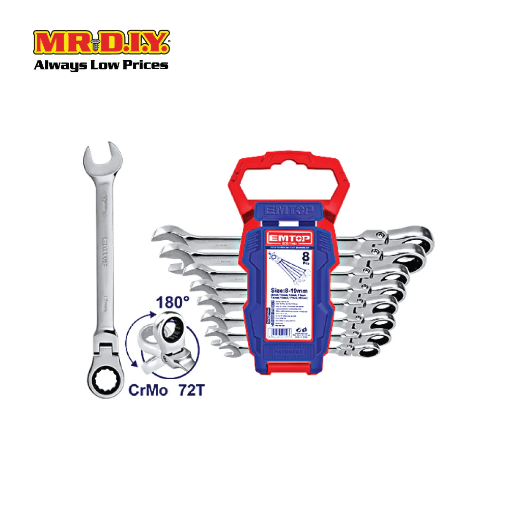 [PRE-ORDER] EMTOP 8 Pcs Flexible Ratchet Spanner Set ECSS10803 - Image 3