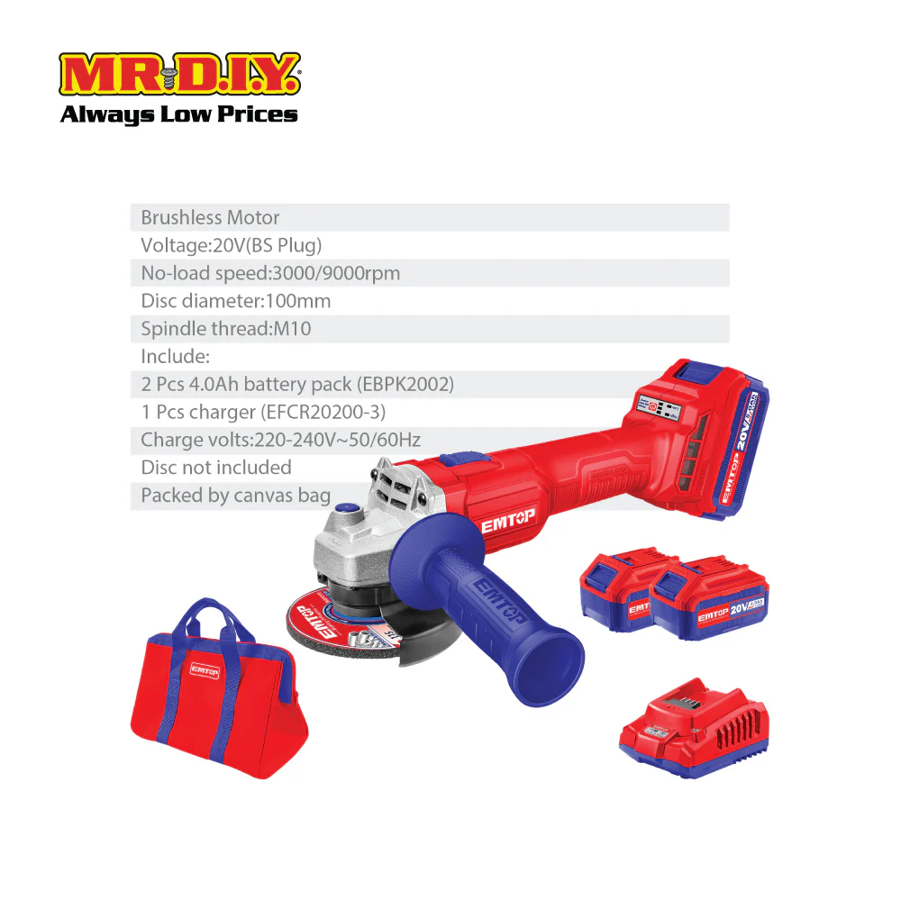 EMTOP Lithium-Ion Angle Grinder ELAG201072-3 - Image 3