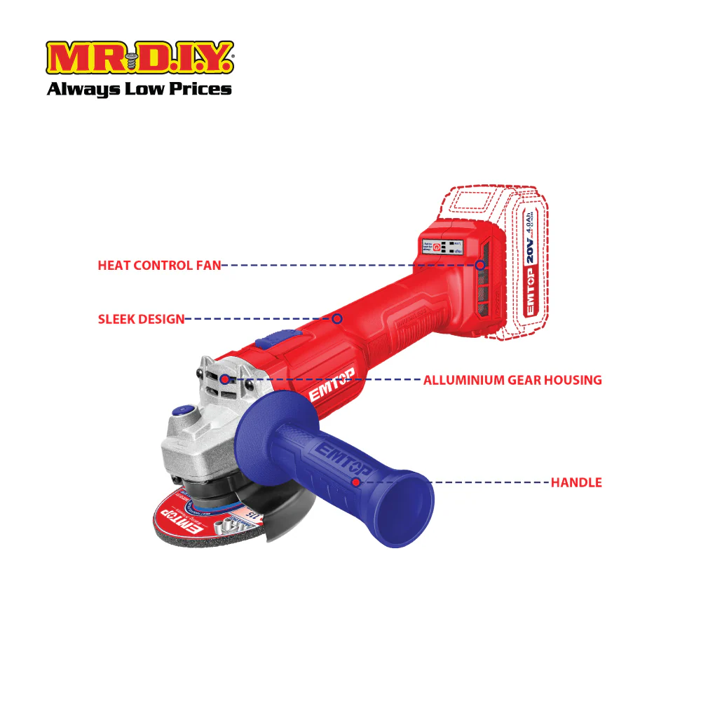 EMTOP Lithium-Ion Angle Grinder ELAG201072-3 - Image 7