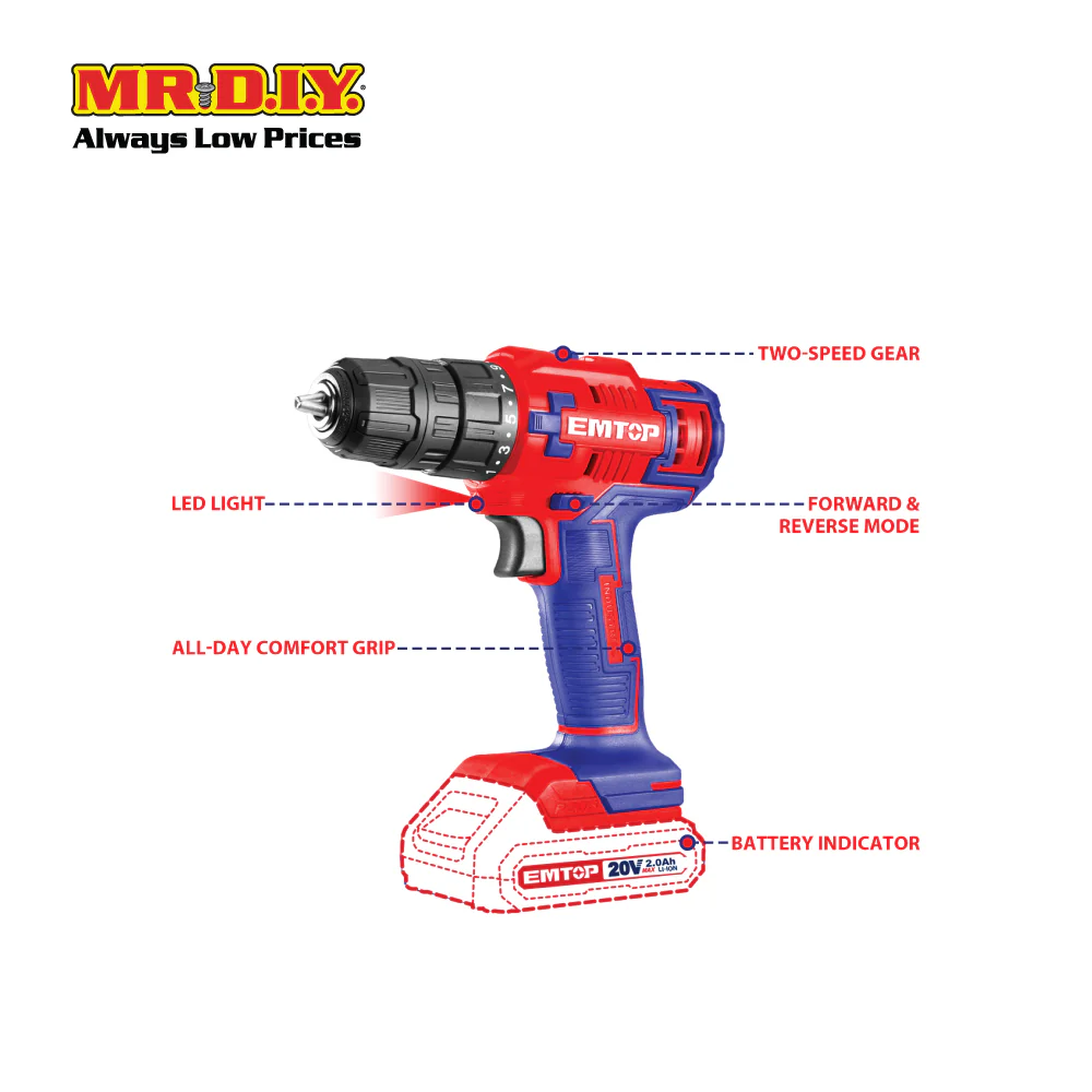 EMTOP Lithium-Ion Cordless Drill 45Nm - ECDL620011-3 - Image 8
