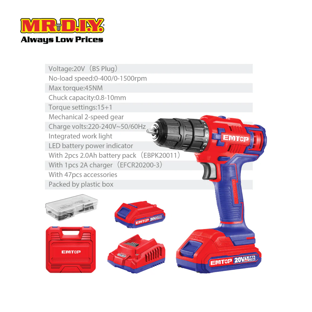 EMTOP Lithium-Ion Cordless Drill ECDL620012-3 - Image 2