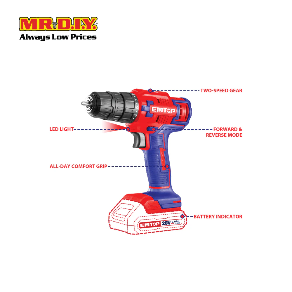 EMTOP Lithium-Ion Cordless Drill ECDL620012-3 - Image 7