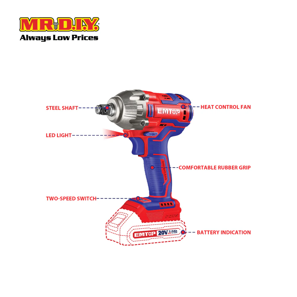 EMTOP Lithium-Ion Impact Wrench ECDLIW2038-3 - Image 6