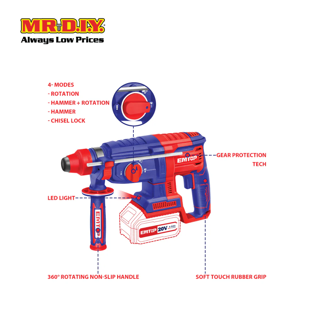EMTOP Lithium-Ion rotary hammer  - ELRH20228 - Image 2