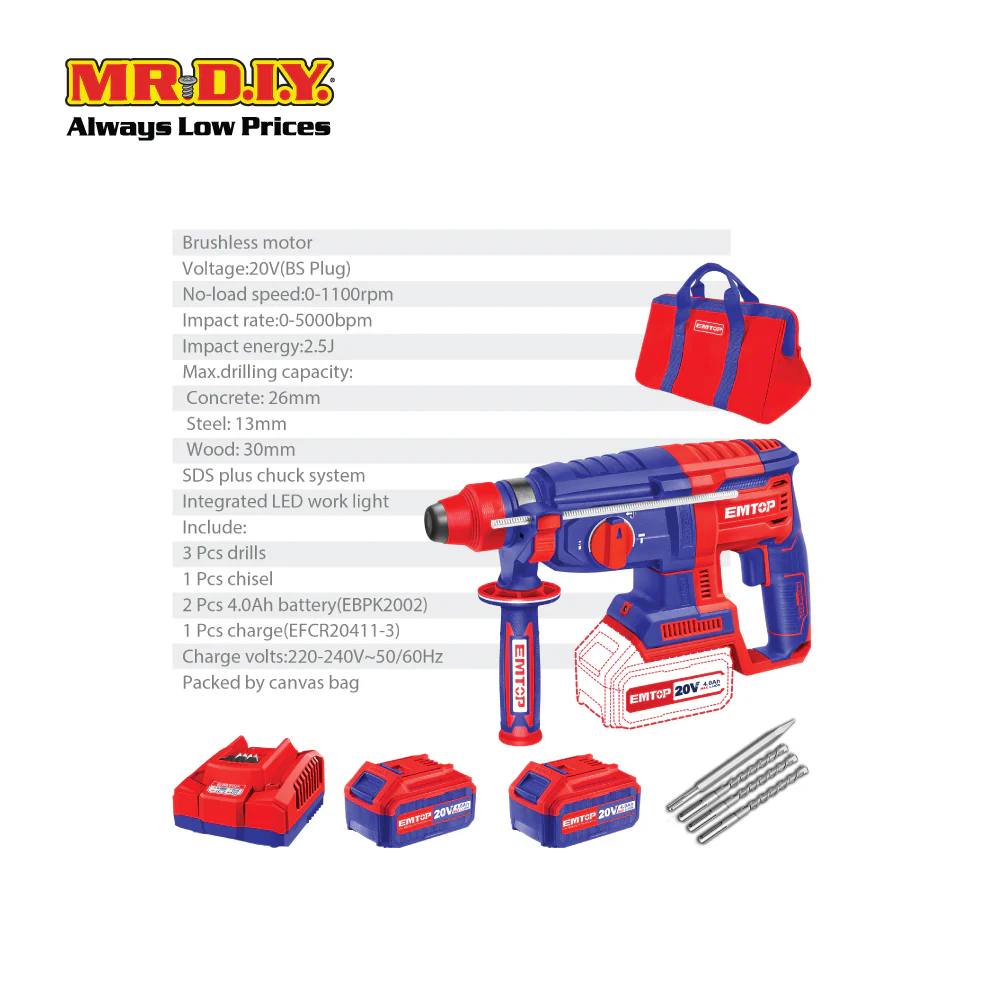 EMTOP Lithium-Ion rotary hammer  - ELRH20228 - Image 4