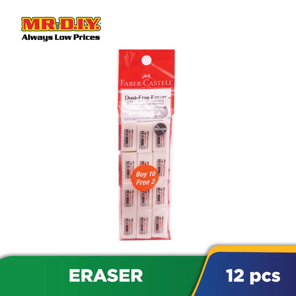 (MR.DIY) FABER-CASTELL White Dust-Free Eraser Set (12pcs) - Image 2