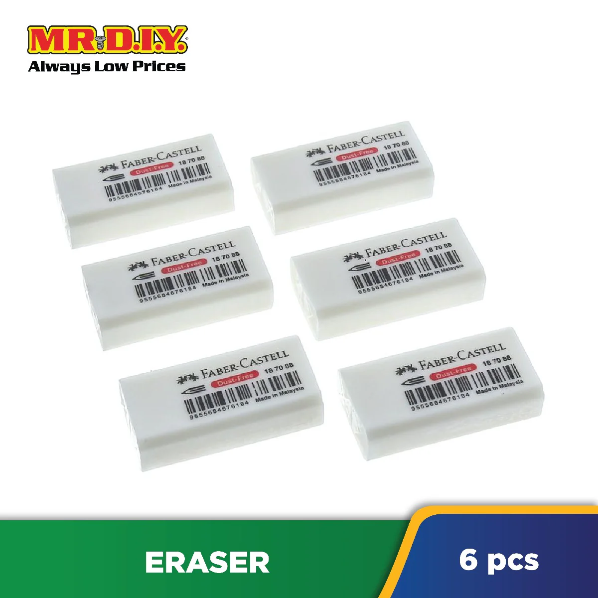(MR.DIY) FABER-CASTELL White Dust-Free Eraser Set (6pcs) - Image 4