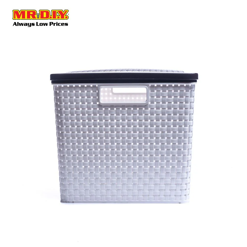(MR.DIY) FELTON Multipurpose Storage Organizer Plastic Rattan Basket Container With Lid FSB2172 (39 x 28 x 25cm) - Image 2
