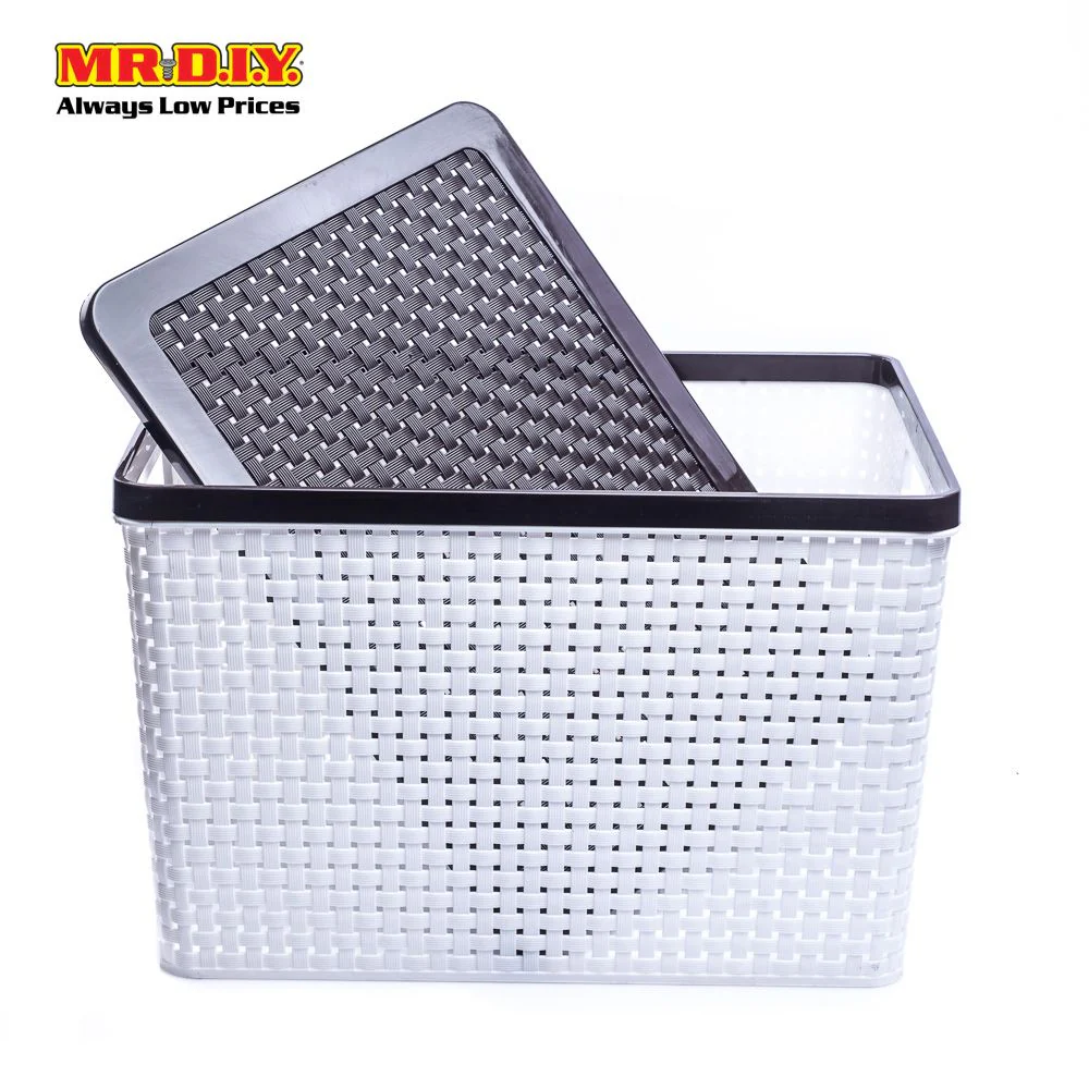 (MR.DIY) FELTON Multipurpose Storage Organizer Plastic Rattan Basket Container With Lid FSB2172 (39 x 28 x 25cm) - Image 4