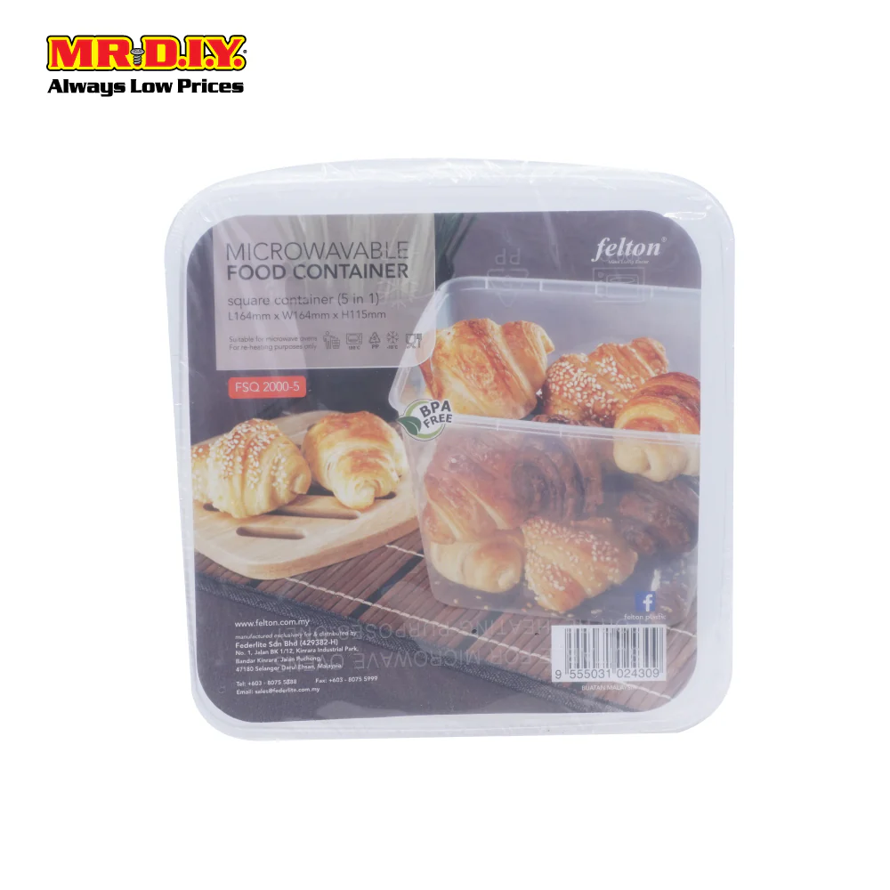 FELTON Microwavable Square Transparent Food Container (5 pieces) - Image 5