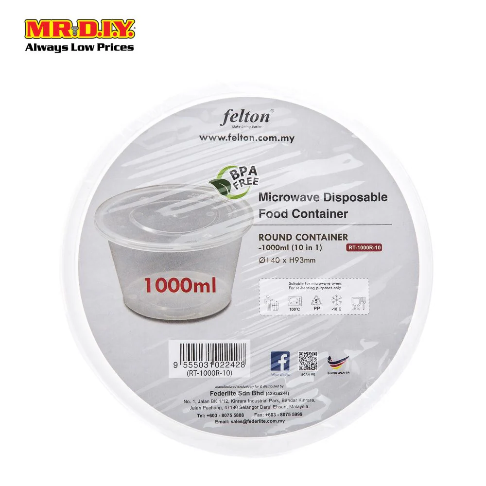FELTON Round Microwaveable Disposable Food Container (1000ml) - Image 2