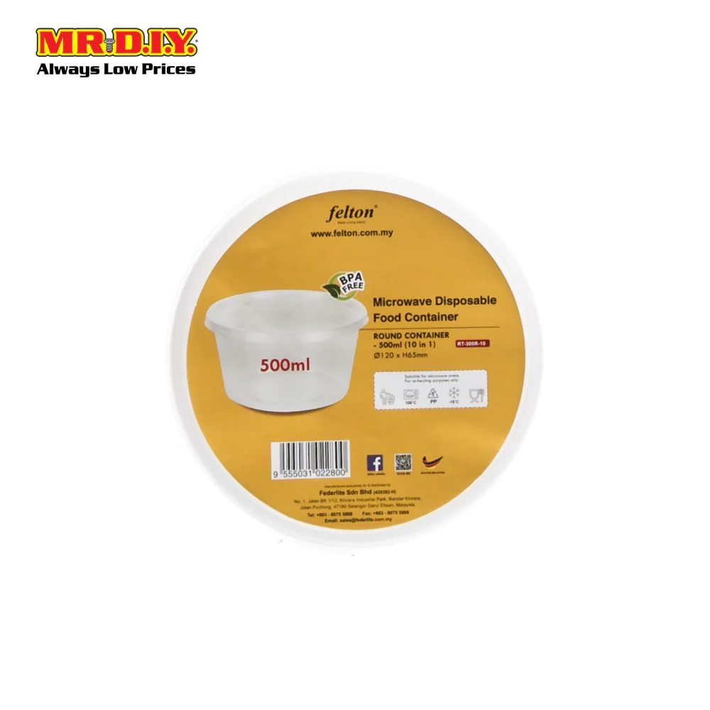 FELTON Round Microwaveable Disposable Food Container (10pcs x 500ml) - Image 2