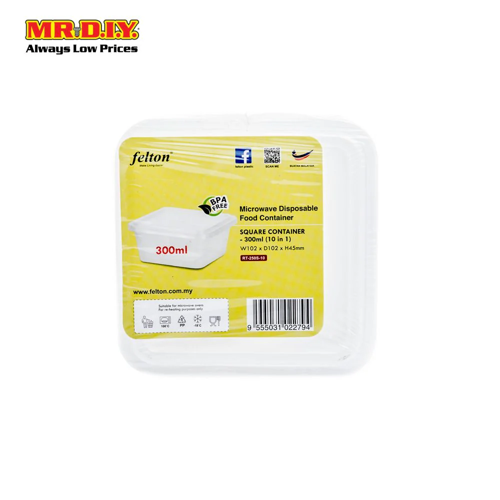 FELTON Square Microwaveable Disposable Food Container (10pcs x 300ml) - Image 2