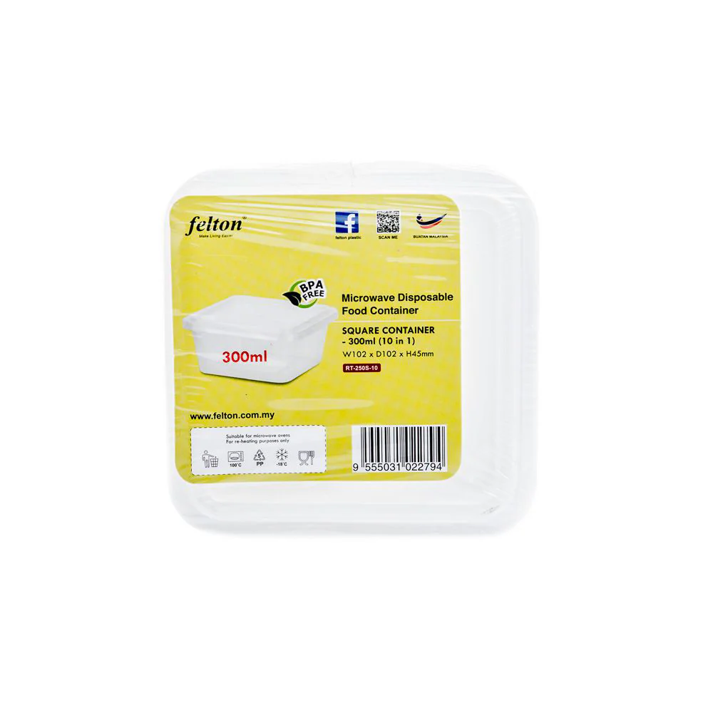 FELTON Square Microwaveable Disposable Food Container (10pcs x 300ml) - Image 5