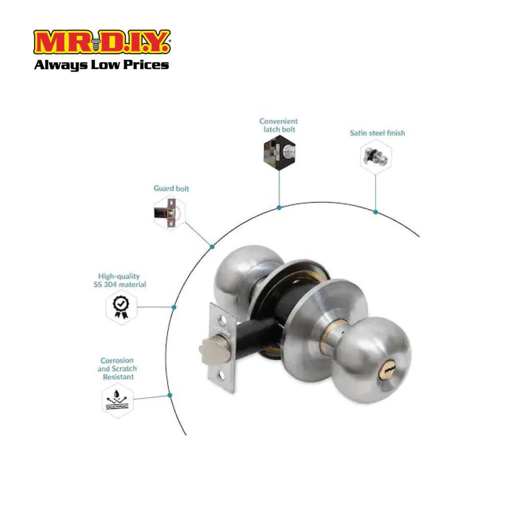 FIGHTER 3881SS Silver Stainless Steel Entrance Knob Door Lock Set (60mm) - Image 3