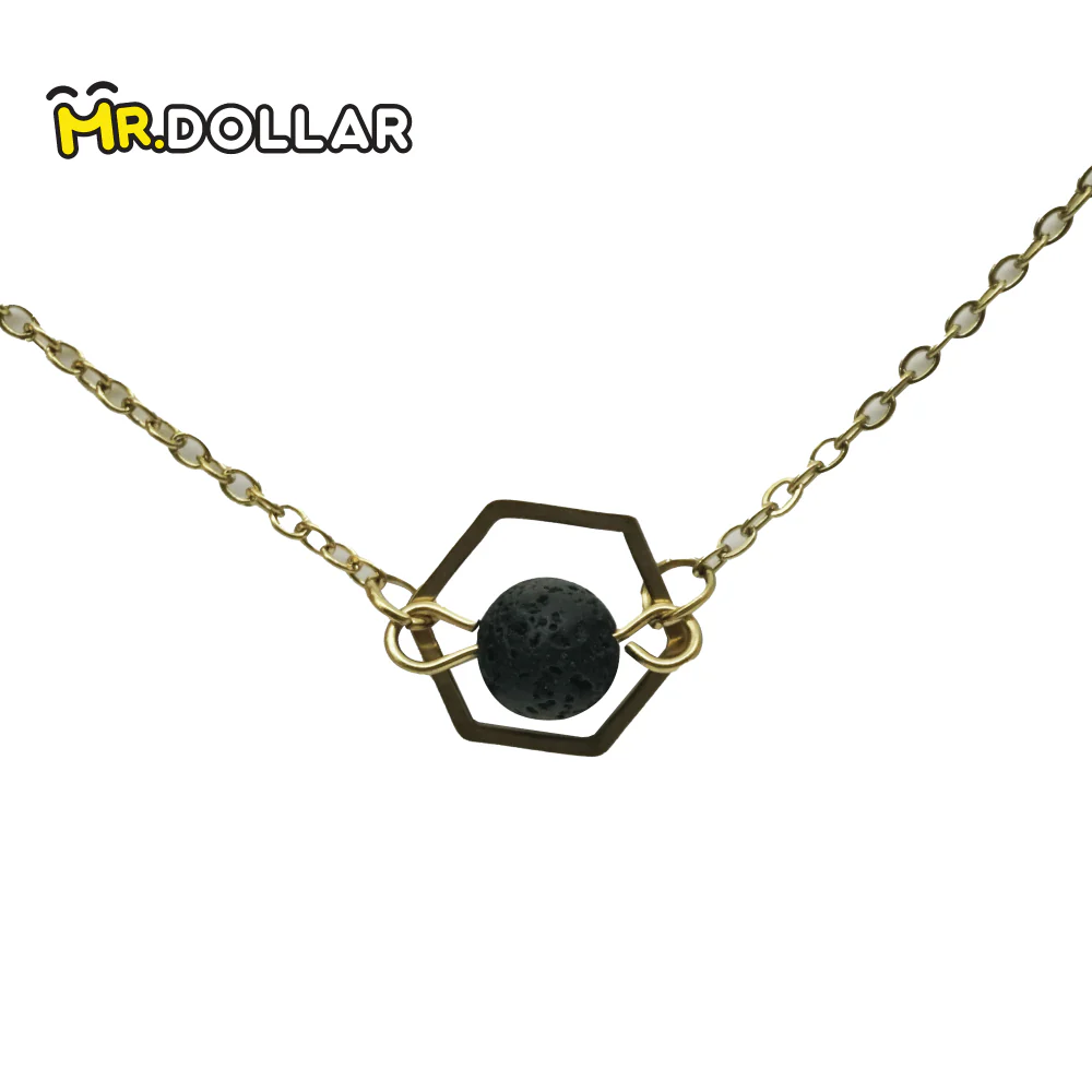 HIAS JEWELLERY Gold Necklace with Black Lava Natural Diffuser Stone - Hexagon - Image 8