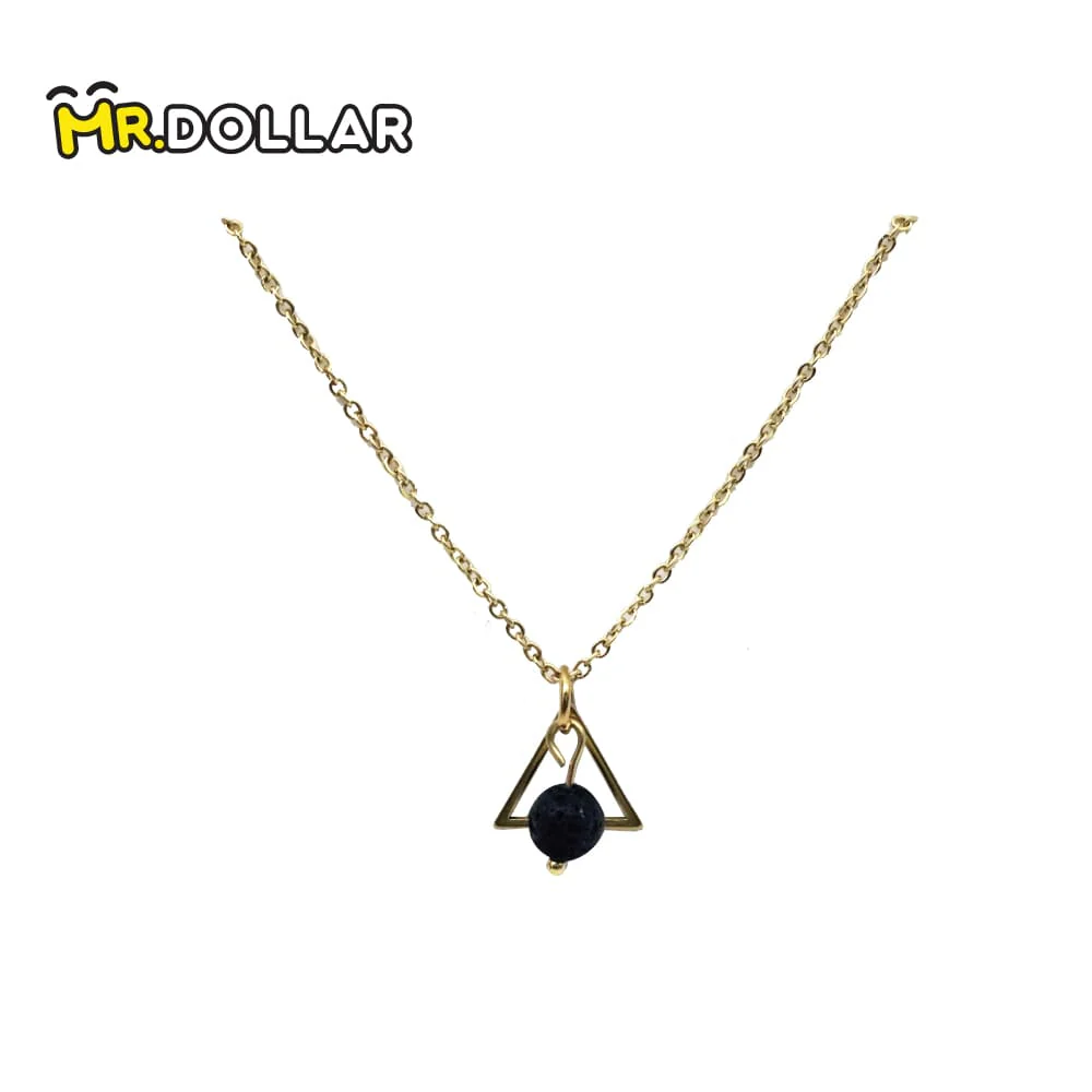 HIAS JEWELLERY Gold Necklace with Black Lava Natural Diffuser Stone - Square - Image 3