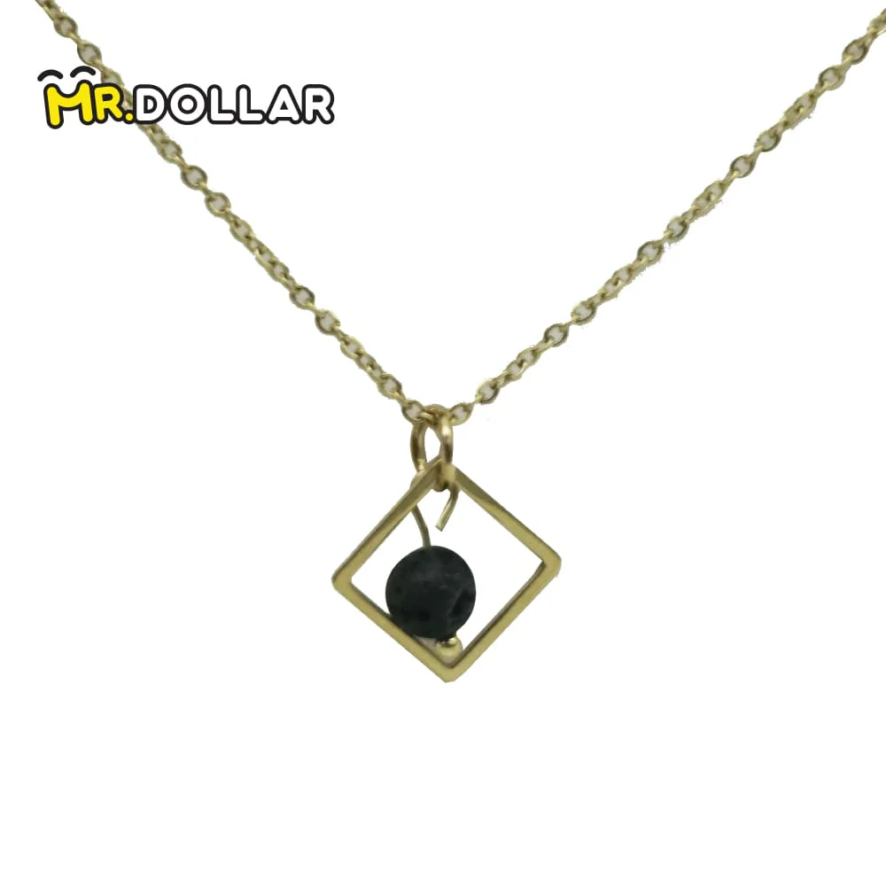 HIAS JEWELLERY Gold Necklace with Black Lava Natural Diffuser Stone - Square - Image 8