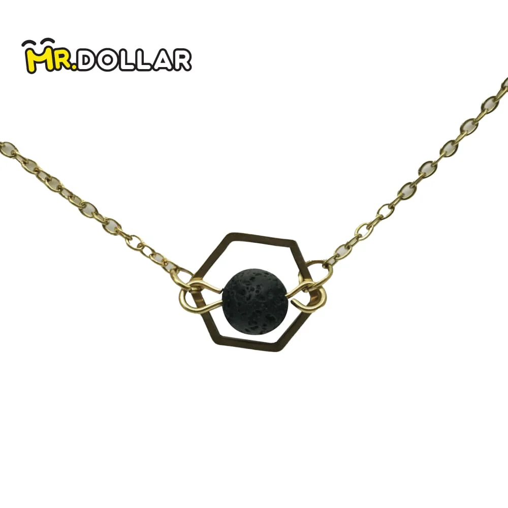 HIAS JEWELLERY Gold Necklace with Black Lava Natural Diffuser Stone - Triangle - Image 5