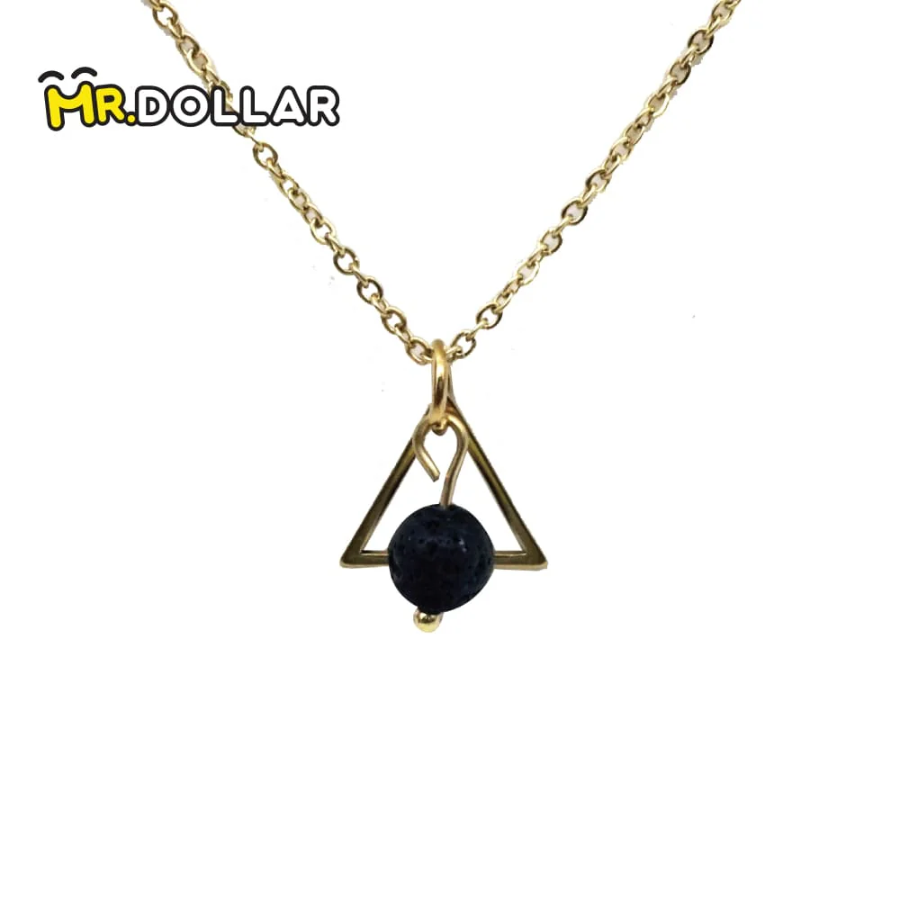 HIAS JEWELLERY Gold Necklace with Black Lava Natural Diffuser Stone - Triangle - Image 8