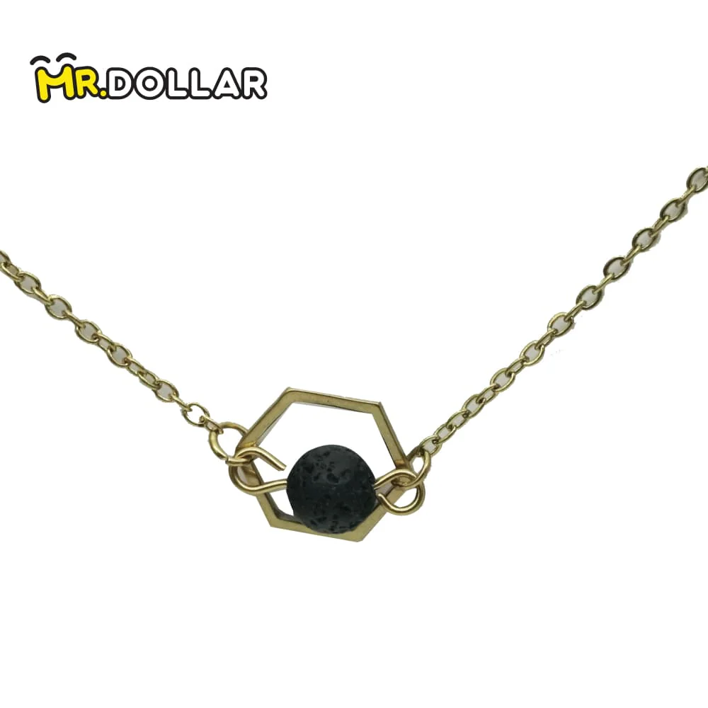 HIAS JEWELLERY Gold Bracelet with Black Lava Natural Diffuser Stone - Image 3