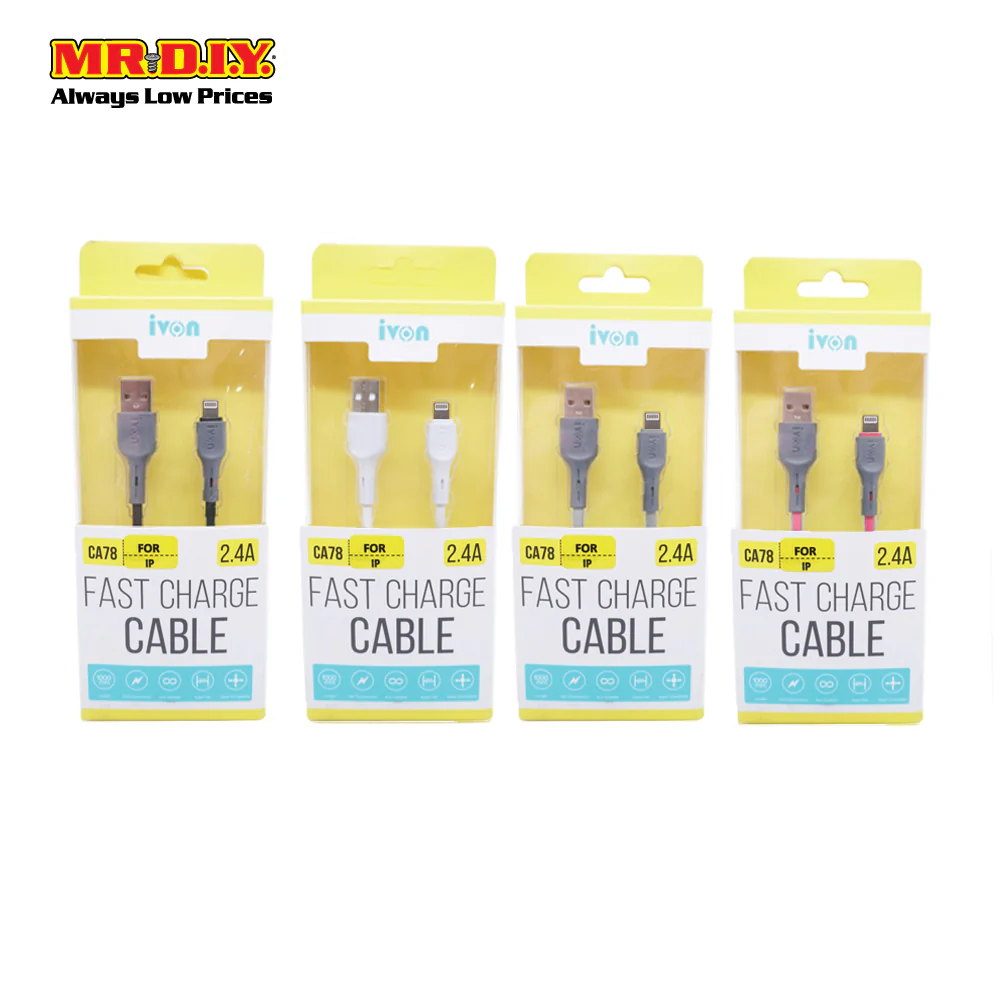IVON Anti-Knotted iOS USB Fast Charging Data Cable 2.4A (1000mm) - Image 4