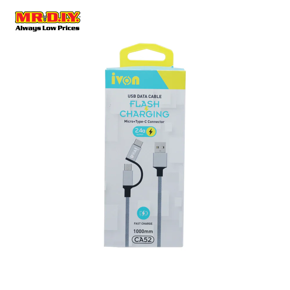 IVON Micro USB + Type C Connector Cable (1000mm) - Image 2