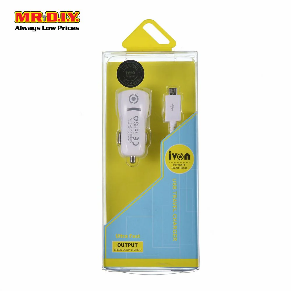 IVON USB Car Charge Socket With Micro USB Android Cable - Image 2