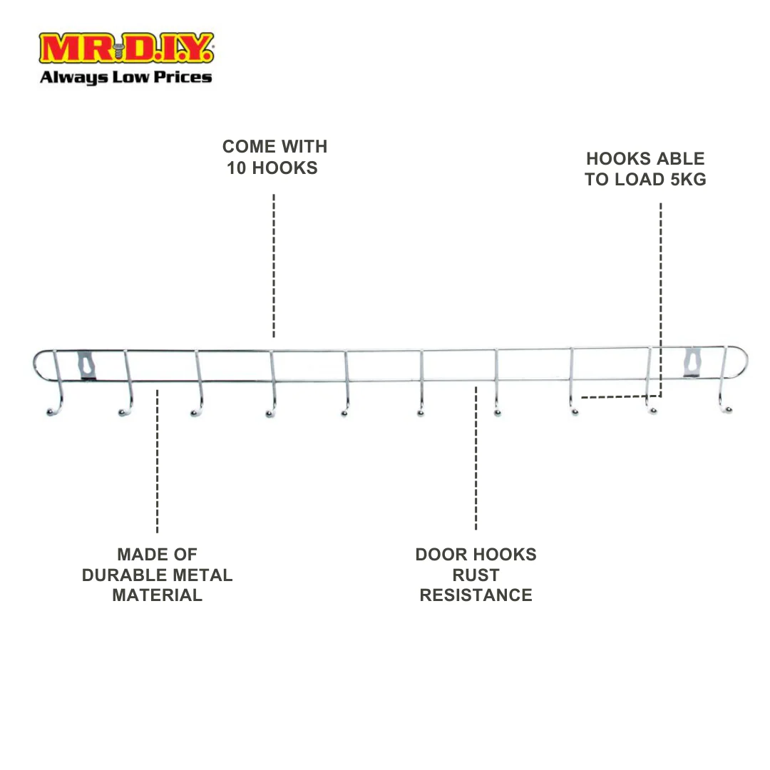 (MR.DIY) Clothes Towel Metal Door Hooks Organizer Hanger Wall-Mounted (60 x 0.5cm) - Image 6
