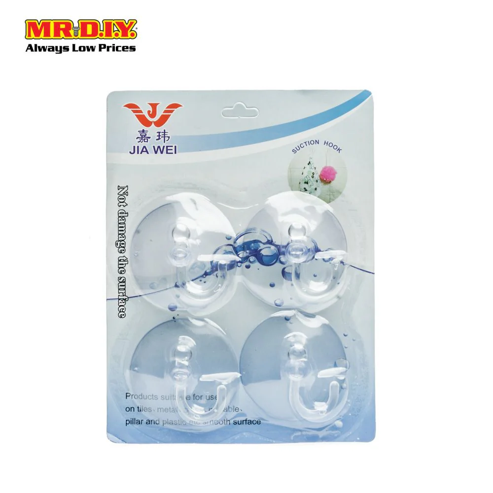 JIA WEI Transparent Suction Cup Hooks Wall Multipurpose Adhesive Punch-Free (4pcs) - Image 2