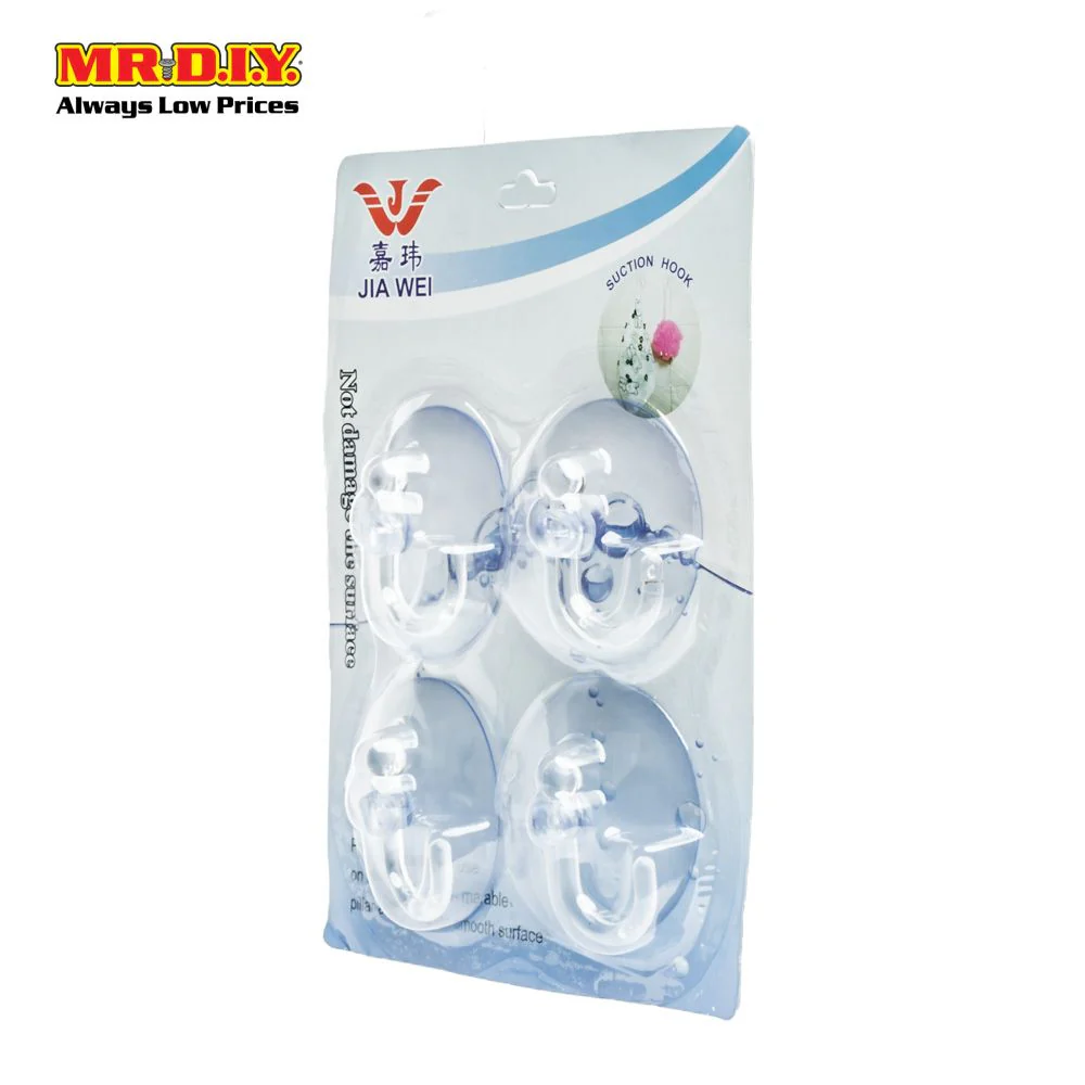 JIA WEI Transparent Suction Cup Hooks Wall Multipurpose Adhesive Punch-Free (4pcs) - Image 4