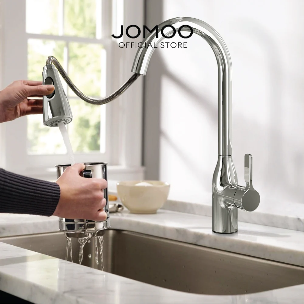 JOMOO Kitchen Faucet Pull-out 2-Jet 33138 Extend 40CM Anti-fingerprint 360° Swivel Multi Angle Cleaning Kitchen Water Tap - Image 10