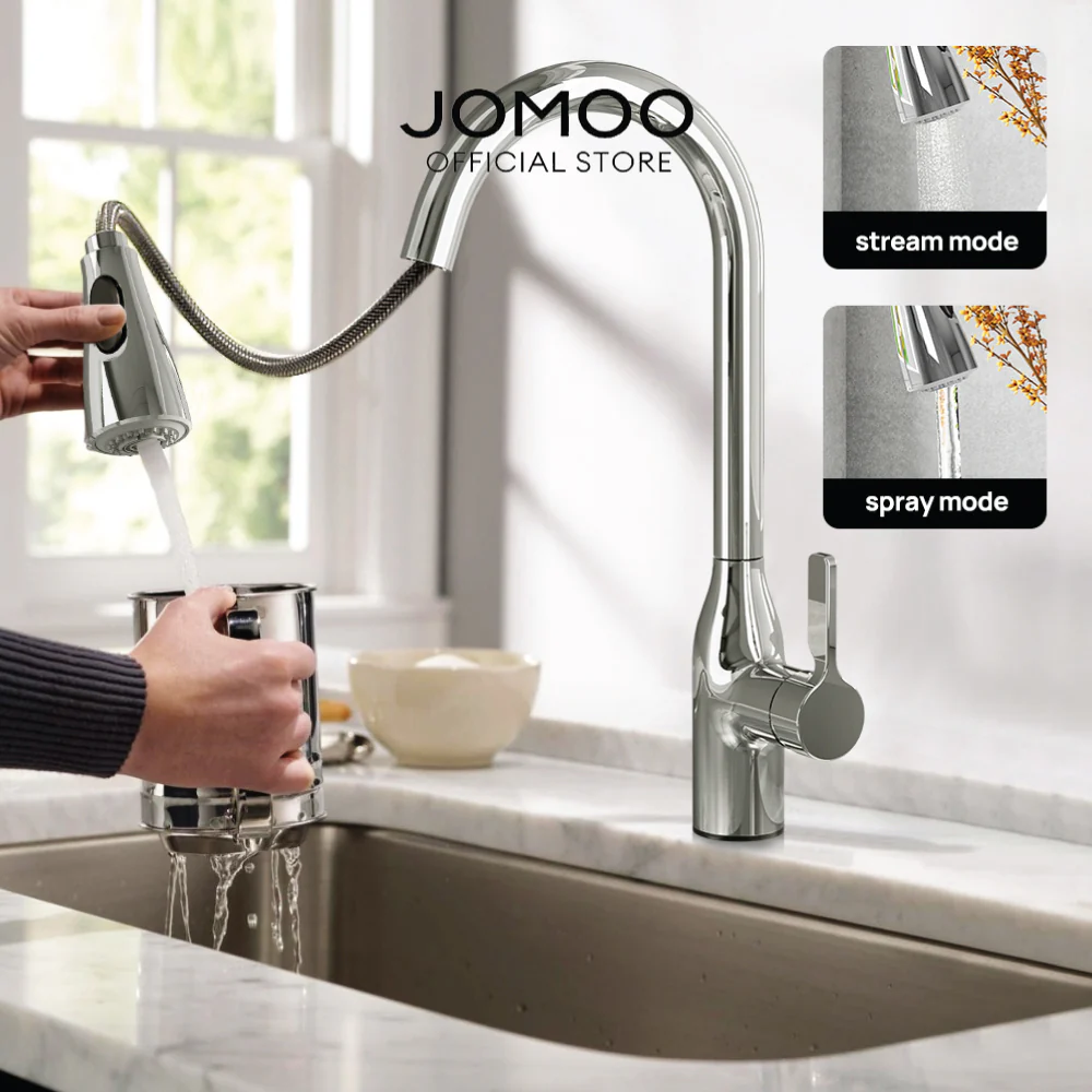 JOMOO Kitchen Faucet Pull-out 2-Jet 33138 Extend 40CM Anti-fingerprint 360° Swivel Multi Angle Cleaning Kitchen Water Tap - Image 9