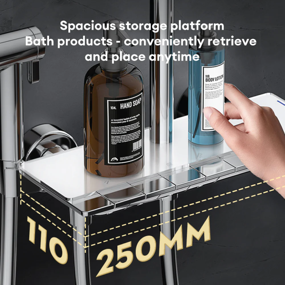 JOMOO Piano Bathroom Shower System 4 in 1 295MM Safety Temperature Control Automatic Descaling Spacious Storage Pressurized Shower Set Bathroom - Image 8