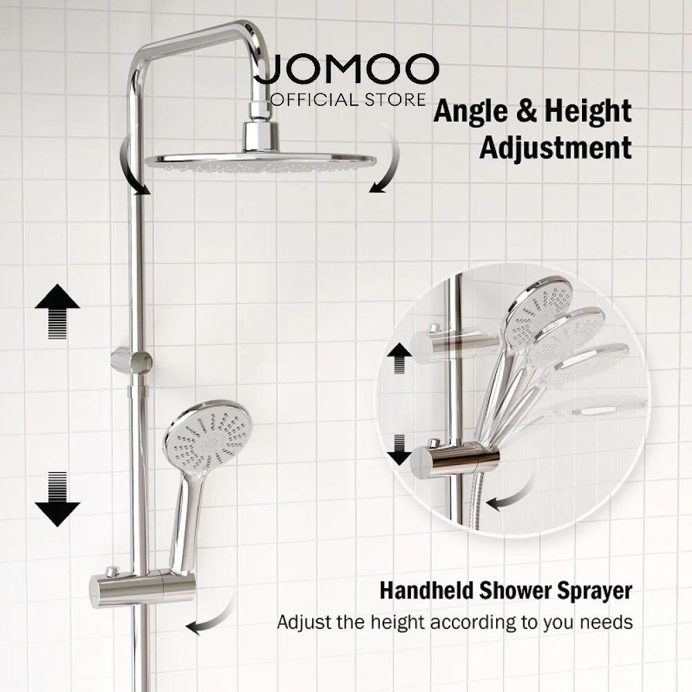 JOMOO Rain Shower Set for Water Heater 36313 9 Inches Ultrathin Rainfall Shower Chrome Bathroom Handled Shower Head for House Durable Shower Set Bathroom - Image 10