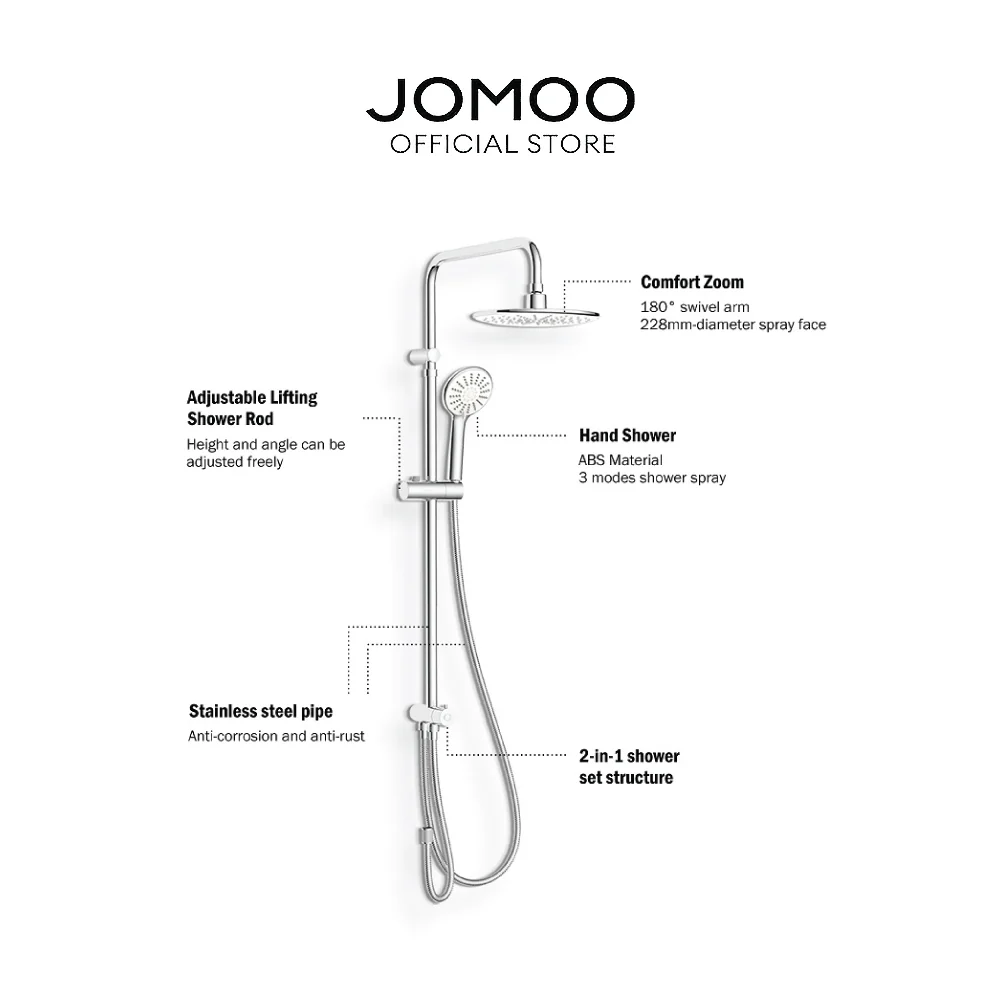 JOMOO Rain Shower Set for Water Heater 36313 9 Inches Ultrathin Rainfall Shower Chrome Bathroom Handled Shower Head for House Durable Shower Set Bathroom - Image 3
