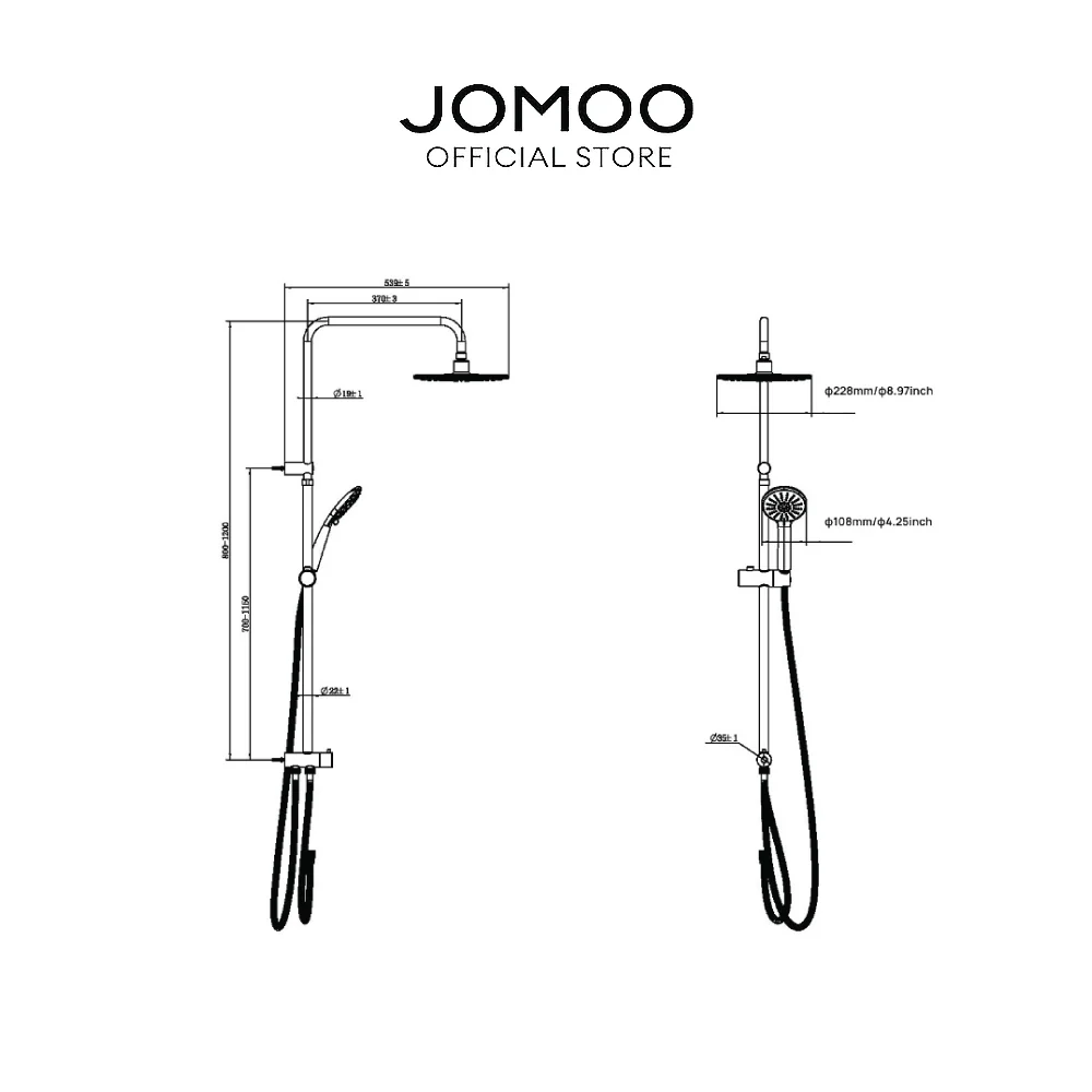 JOMOO Rain Shower Set for Water Heater 36313 9 Inches Ultrathin Rainfall Shower Chrome Bathroom Handled Shower Head for House Durable Shower Set Bathroom - Image 4