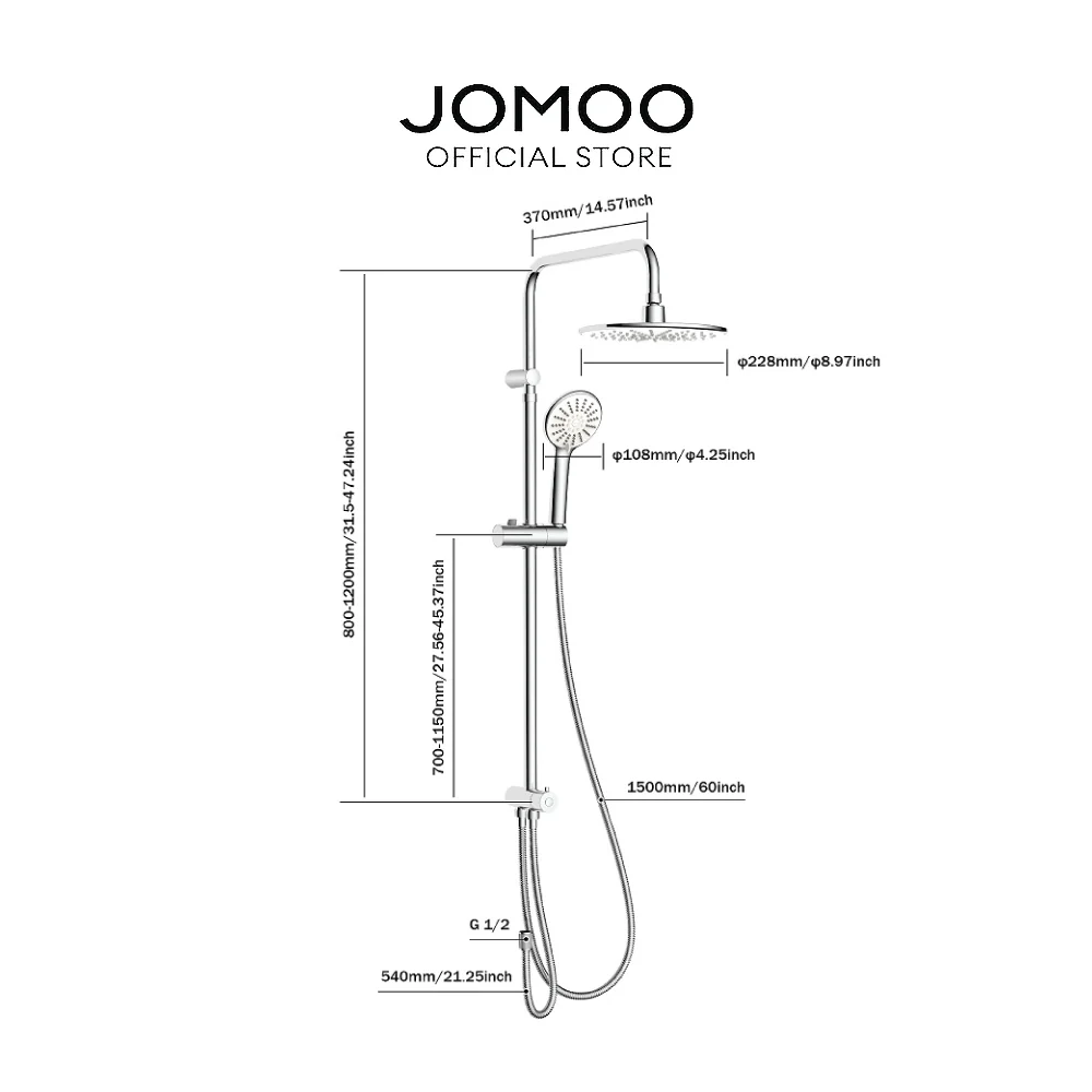 JOMOO Rain Shower Set for Water Heater 36313 9 Inches Ultrathin Rainfall Shower Chrome Bathroom Handled Shower Head for House Durable Shower Set Bathroom - Image 5