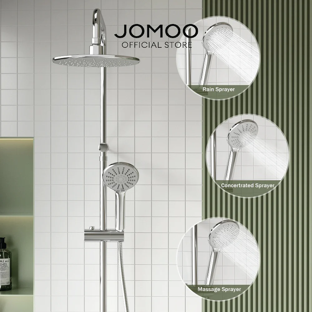 JOMOO Rain Shower Set for Water Heater 36313 9 Inches Ultrathin Rainfall Shower Chrome Bathroom Handled Shower Head for House Durable Shower Set Bathroom - Image 7