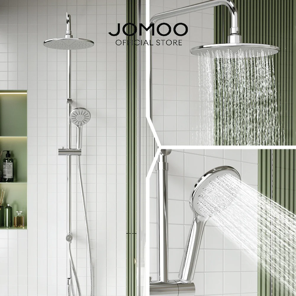 JOMOO Rain Shower Set for Water Heater 36313 9 Inches Ultrathin Rainfall Shower Chrome Bathroom Handled Shower Head for House Durable Shower Set Bathroom - Image 8
