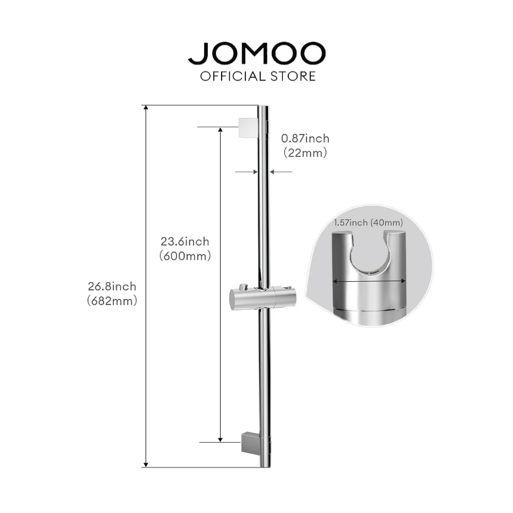 JOMOO Shower Slide Bar Wall Mounted Rotatable Shower Bar Adjustable Sliding Rail Set Lifting Rod  Shower Sliding Rod 600mm Shower Rail T1411 - Image 4
