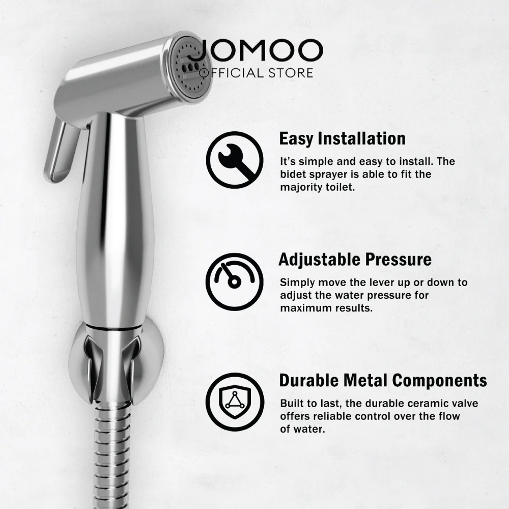 JOMOO Toilet Handheld Bidet Spray Set 02303 ABS with Holder and 1.2M Stainless Steel Flexible Hose Bidet Spray Set - Image 5