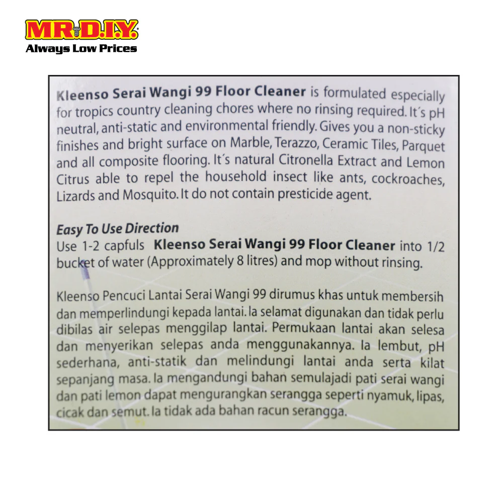 KLEENSO 99 Floor Cleaner Serai Wangi (900g) - Image 4
