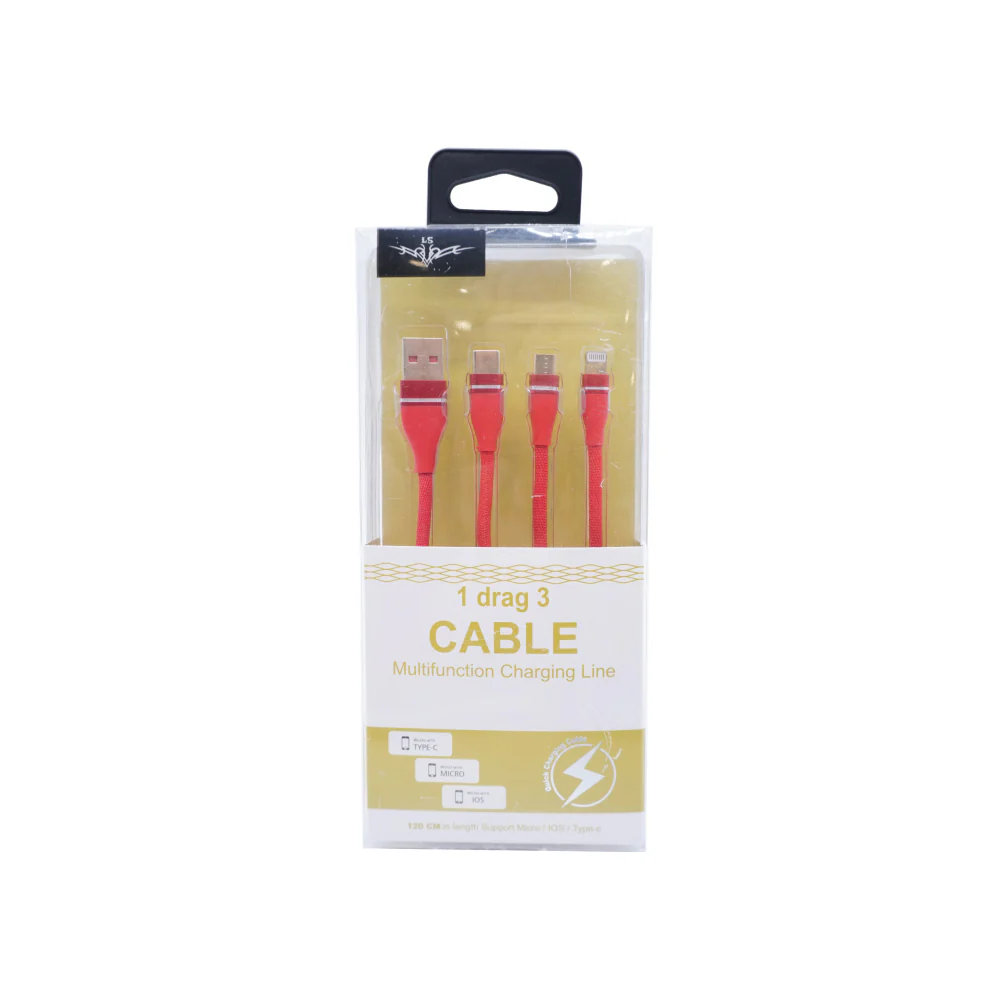 LS 3 In 1 Multifunction Type USB Fast Charging Data Cable Blue (120cm) - Image 2
